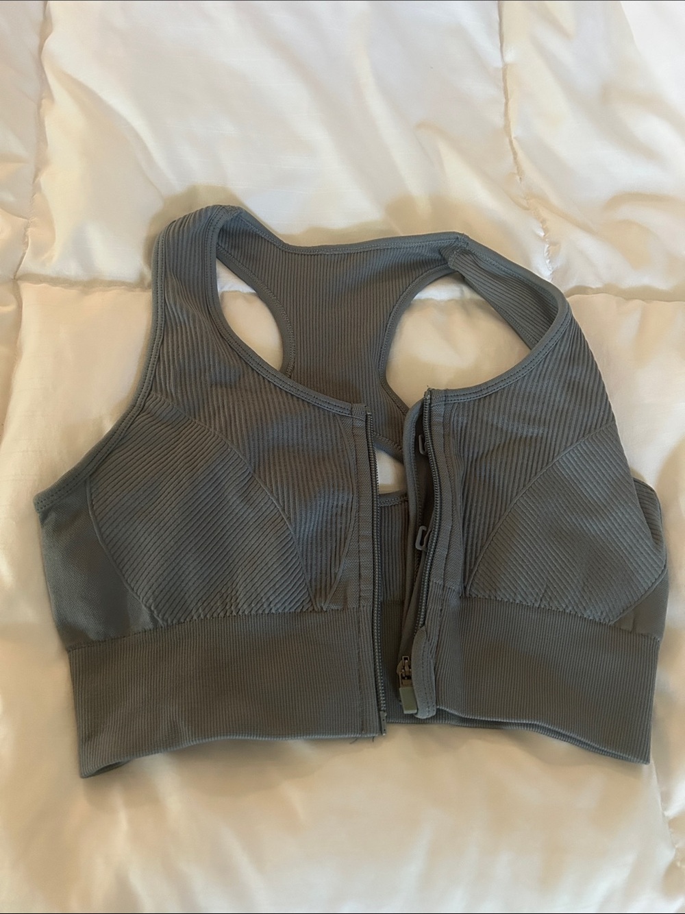 Danskin Ribbed Front-Zip Sports Bra in Gray